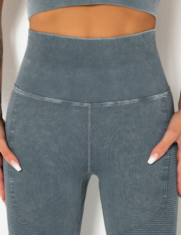 Blue-grey Seamless Long Sleeve Top and Legging Yoga Set