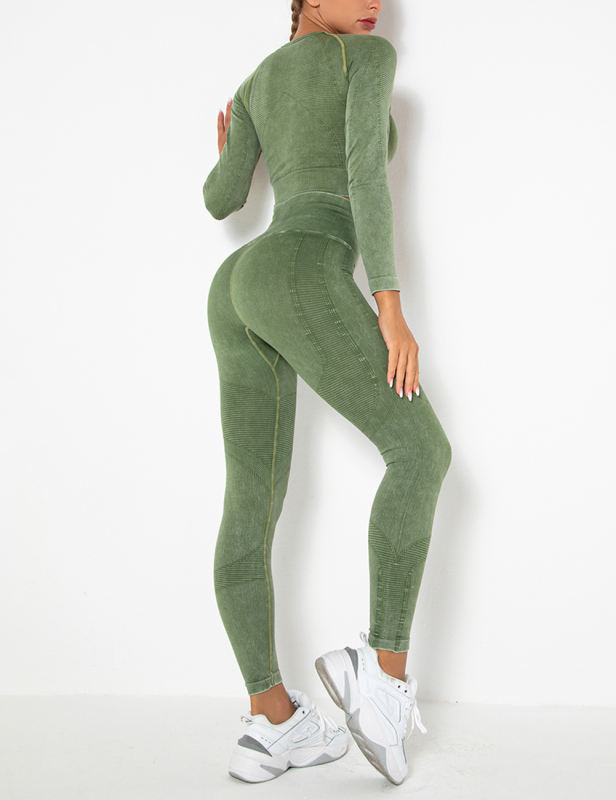 Green Seamless Long Sleeve Top and Legging Yoga Set