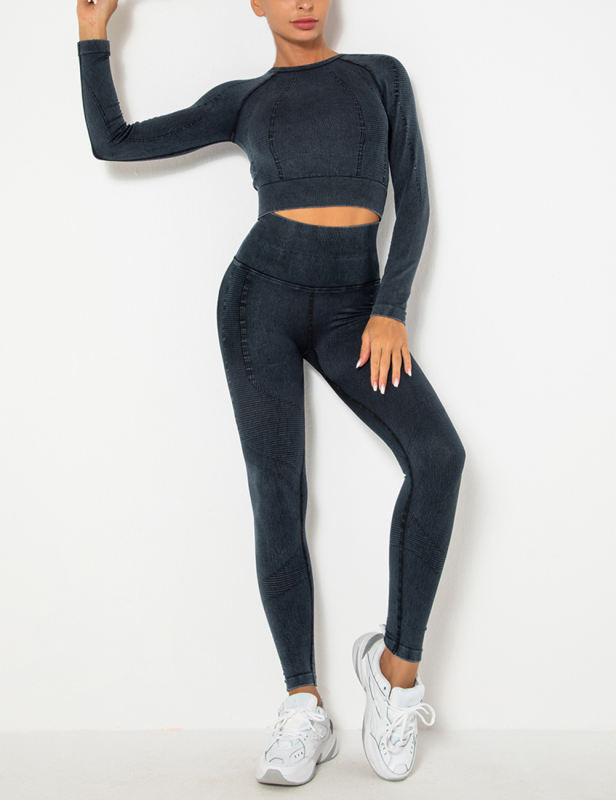 Black Seamless Long Sleeve Top and Legging Yoga Set