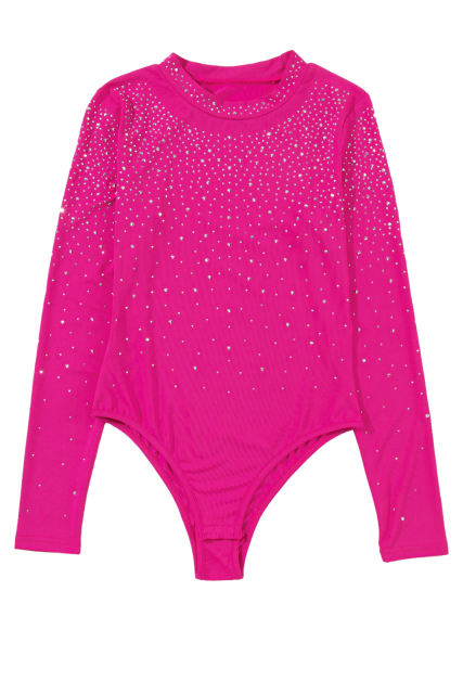 Rose Rhinestone Mesh Long Sleeve Bodysuit LC6421593-P6
