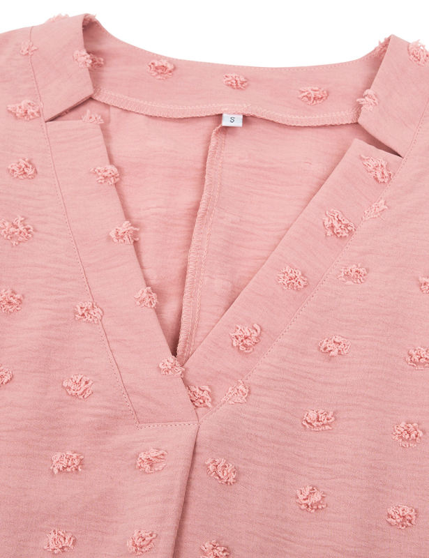 Pink Swiss Dot Bat Sleeves V Neck Blouse