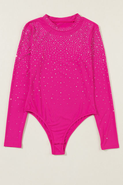 Rose Rhinestone Mesh Long Sleeve Bodysuit LC6421593-P6