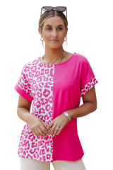 Rose Half Leopard Patchwork Short Sleeves Top