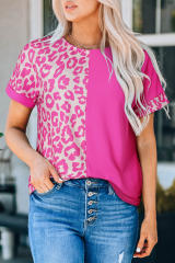 Rose Half Leopard Patchwork Short Sleeves Top