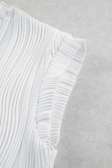 White Wavy Texture Cap Sleeve Top