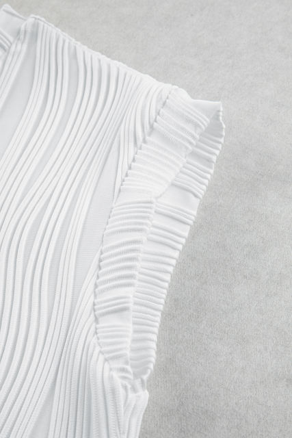 White Wavy Texture Cap Sleeve Top
