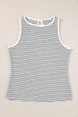 White Striped Print Ribbed Knit Sleeveless Top