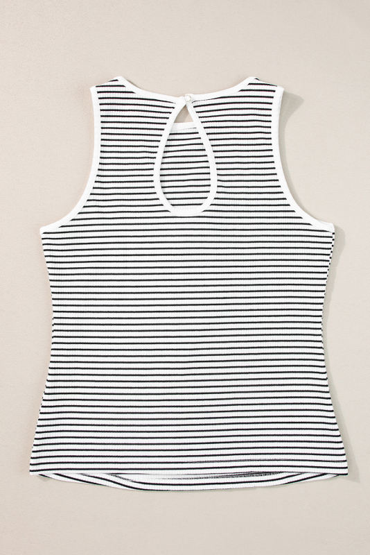 White Striped Print Ribbed Knit Sleeveless Top