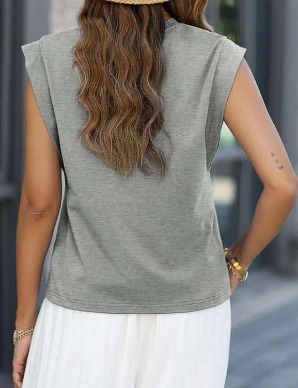 Gray Round Neck Short Sleeve Loose Fit T-shirt