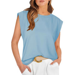 Light Blue Round Neck Short Sleeve Loose Fit T-shirt