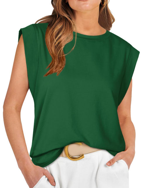 Dark Green Round Neck Short Sleeve Loose Fit T-shirt