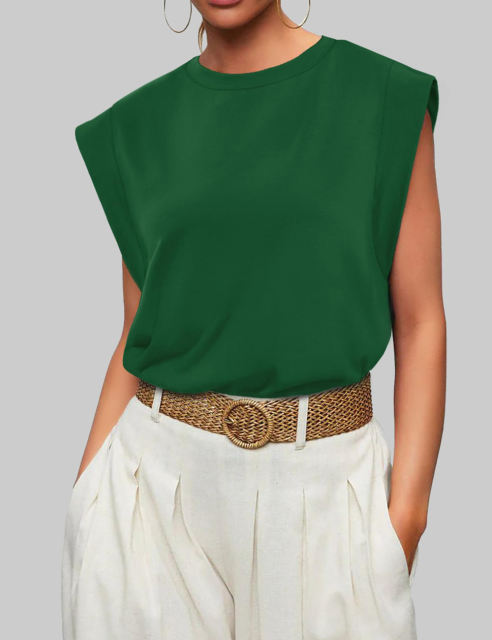 Dark Green Round Neck Short Sleeve Loose Fit T-shirt