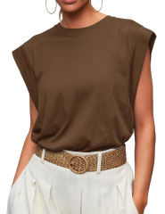 Coffee Round Neck Short Sleeve Loose Fit T-shirt