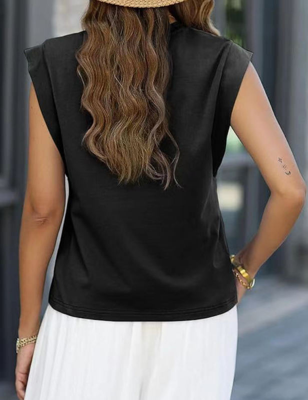 Black Round Neck Short Sleeve Loose Fit T-shirt
