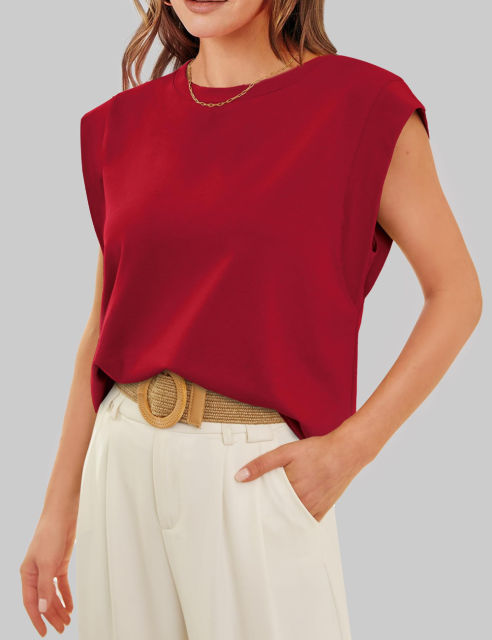 Burgundy Round Neck Short Sleeve Loose Fit T-shirt
