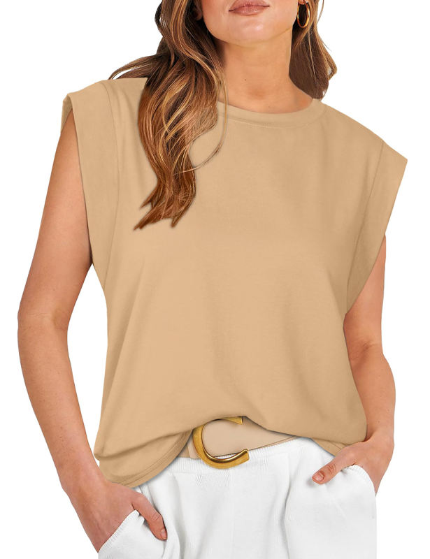 Apricot Round Neck Short Sleeve Loose Fit T-shirt