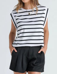 White Striped Round Neck Short Sleeve T-shirt