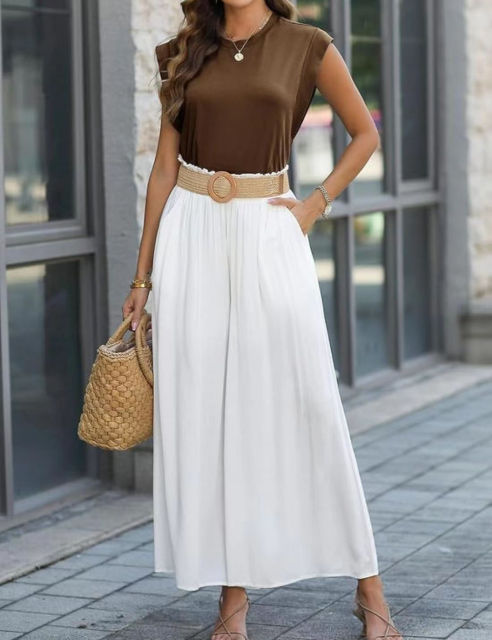 Coffee Round Neck Short Sleeve Loose Fit T-shirt