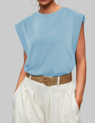Light Blue Round Neck Short Sleeve Loose Fit T-shirt
