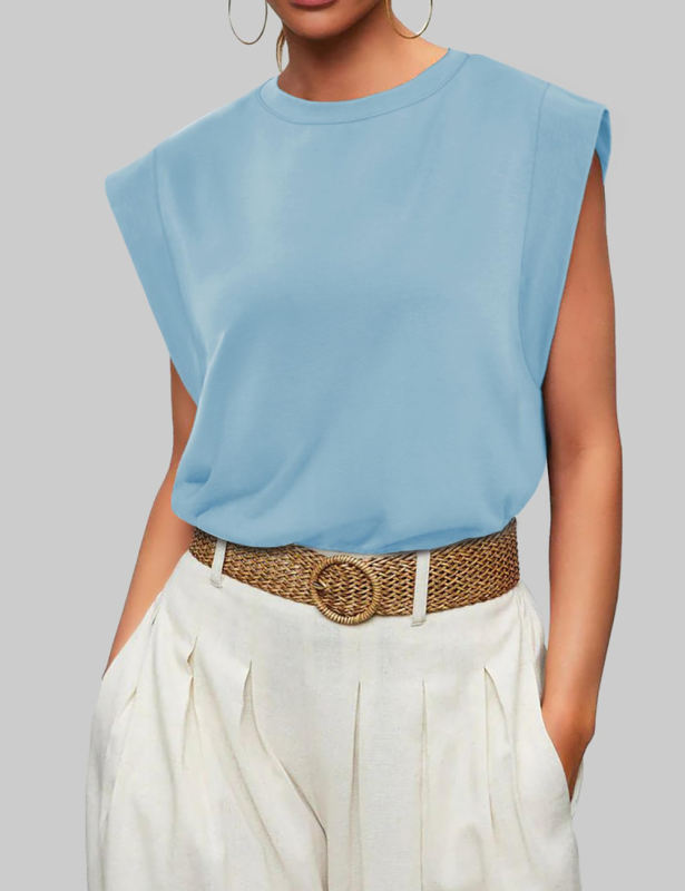 Light Blue Round Neck Short Sleeve Loose Fit T-shirt