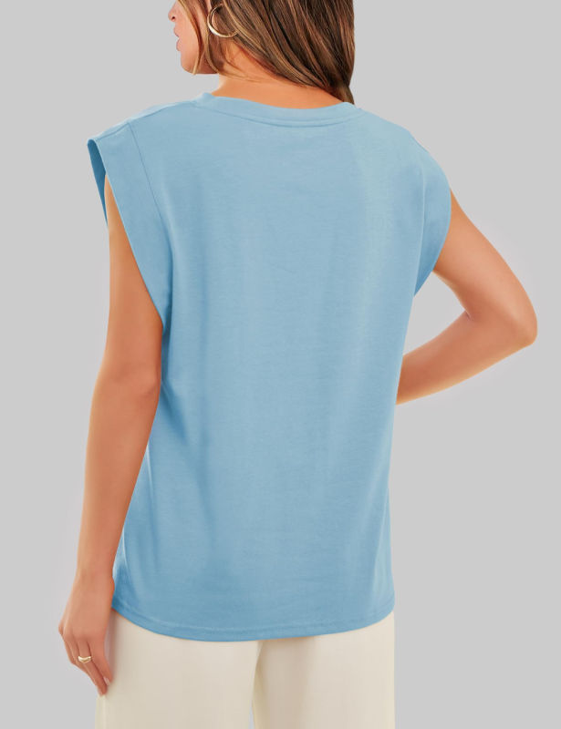 Light Blue Round Neck Short Sleeve Loose Fit T-shirt