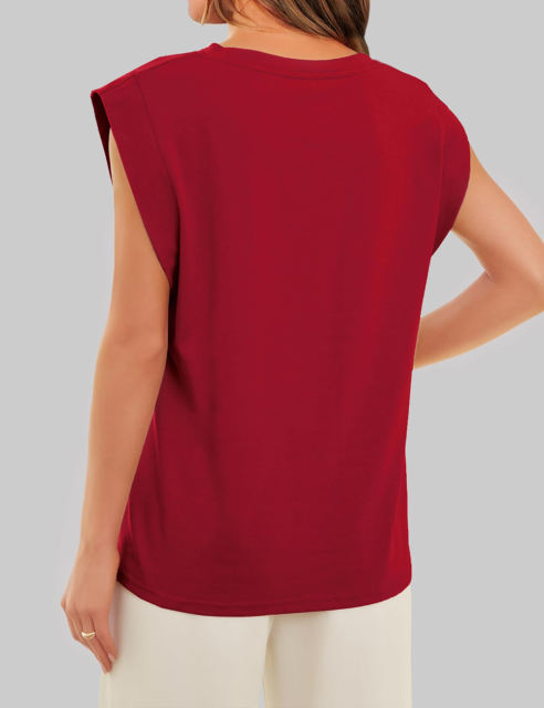 Burgundy Round Neck Short Sleeve Loose Fit T-shirt