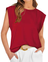 Burgundy Round Neck Short Sleeve Loose Fit T-shirt