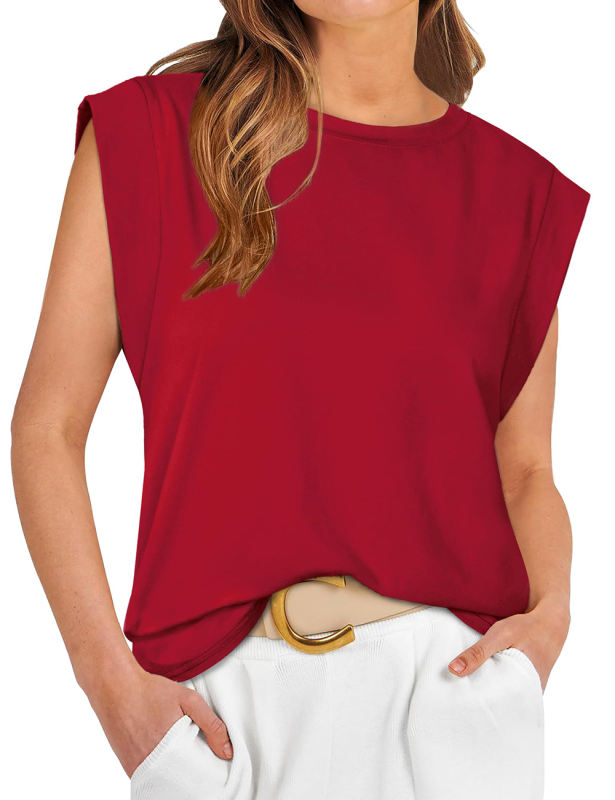 Burgundy Round Neck Short Sleeve Loose Fit T-shirt