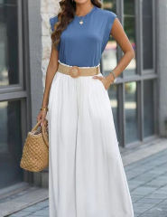 Blue Round Neck Short Sleeve Loose Fit T-shirt
