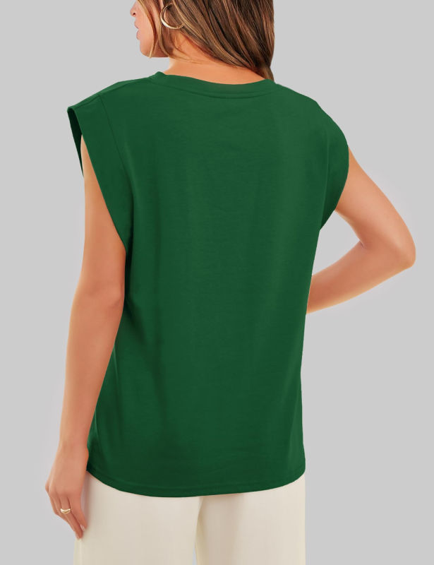 Dark Green Round Neck Short Sleeve Loose Fit T-shirt