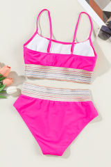 Rose Striped Patchwork Spaghetti Strap High Waist Bikini Swimsuit