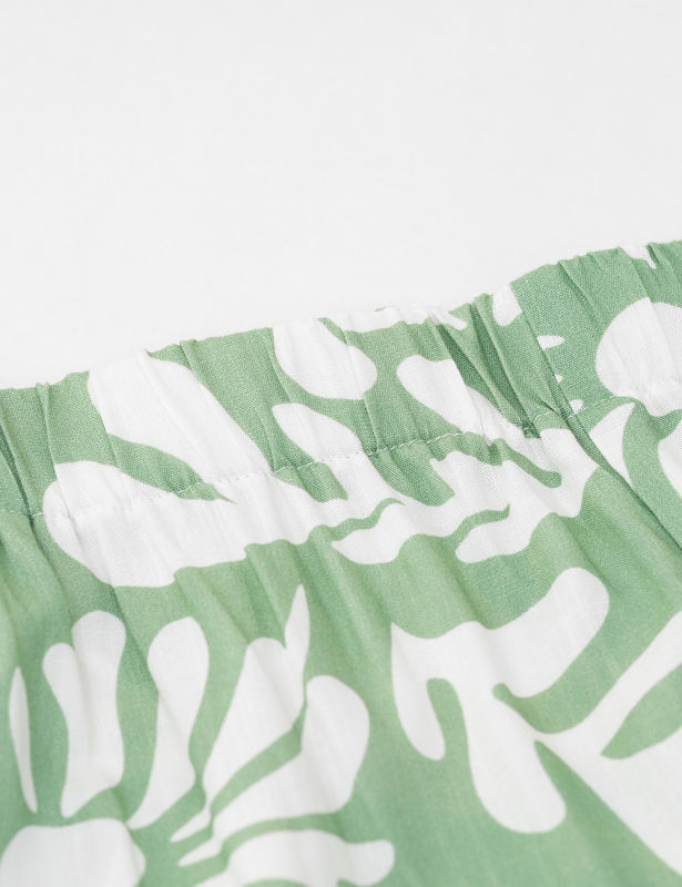 Green Abstract Print Short Sleeve Shirt and Pant Set