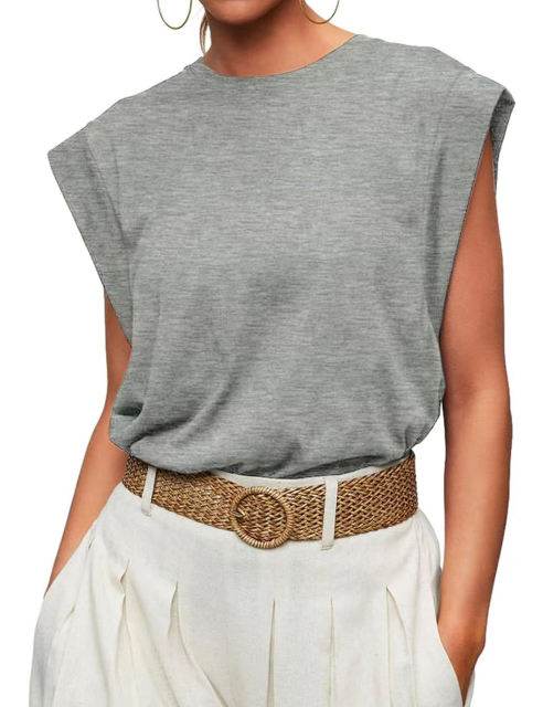 Gray Round Neck Short Sleeve Loose Fit T-shirt