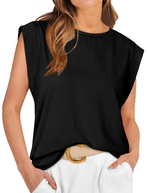 Black Round Neck Short Sleeve Loose Fit T-shirt