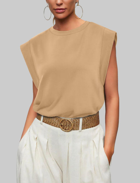 Apricot Round Neck Short Sleeve Loose Fit T-shirt