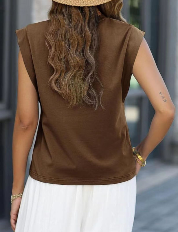 Coffee Round Neck Short Sleeve Loose Fit T-shirt