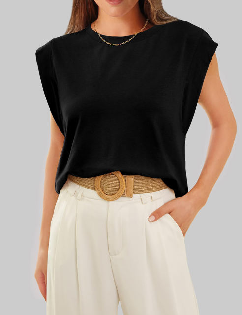 Black Round Neck Short Sleeve Loose Fit T-shirt