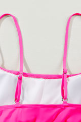 Rose Striped Patchwork Spaghetti Strap High Waist Bikini Swimsuit