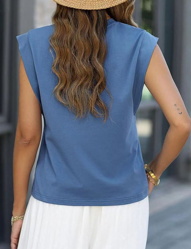 Blue Round Neck Short Sleeve Loose Fit T-shirt