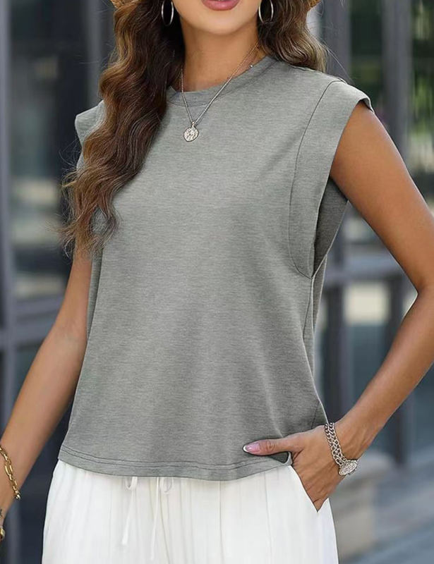 Gray Round Neck Short Sleeve Loose Fit T-shirt