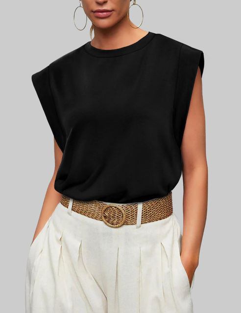 Black Round Neck Short Sleeve Loose Fit T-shirt