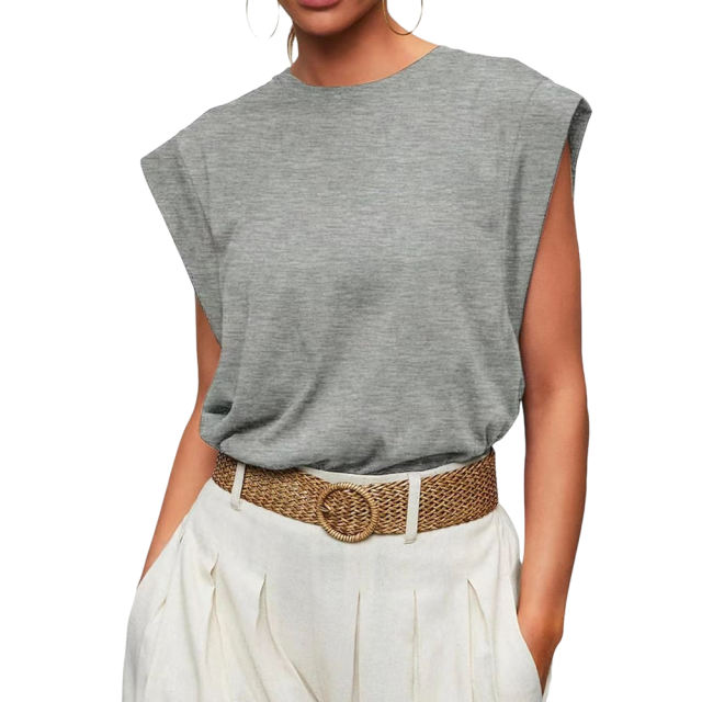 Gray Round Neck Short Sleeve Loose Fit T-shirt