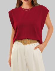 Burgundy Round Neck Short Sleeve Loose Fit T-shirt