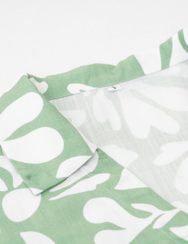 Green Abstract Print Short Sleeve Shirt and Pant Set