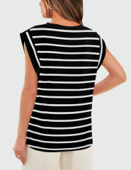 Black Striped Round Neck Short Sleeve T-shirt