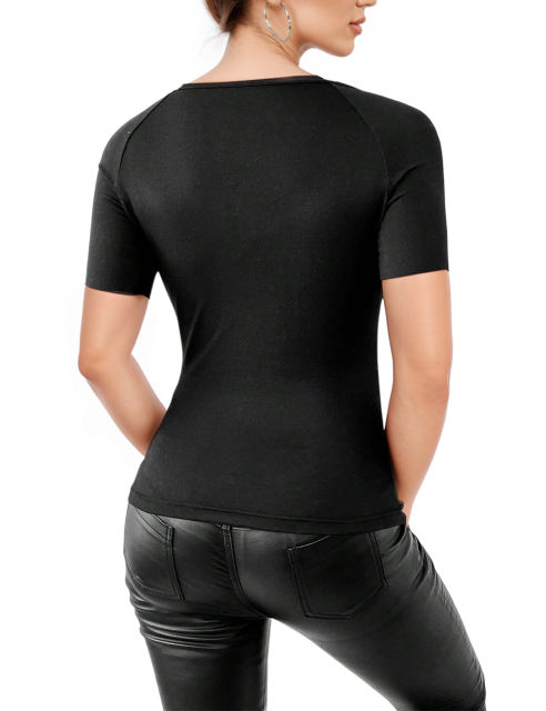 Black Mesh Drop Shoulder Short Sleeve Tops