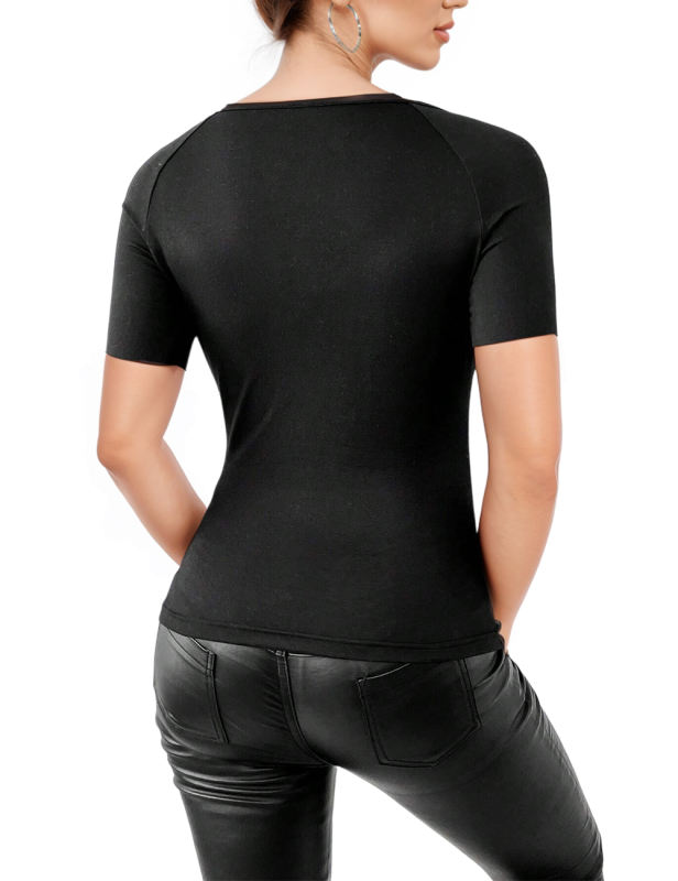 Black Mesh Drop Shoulder Short Sleeve Tops