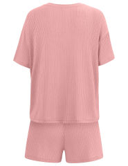 Pink Knit Short Sleeve Top and Pocket Shorts Set