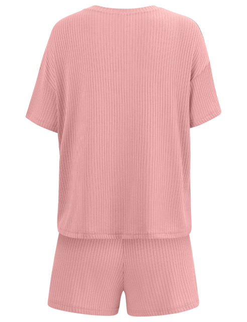Pink Knit Short Sleeve Top and Pocket Shorts Set
