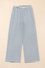 White Drawstring Striped Wide Leg Pants